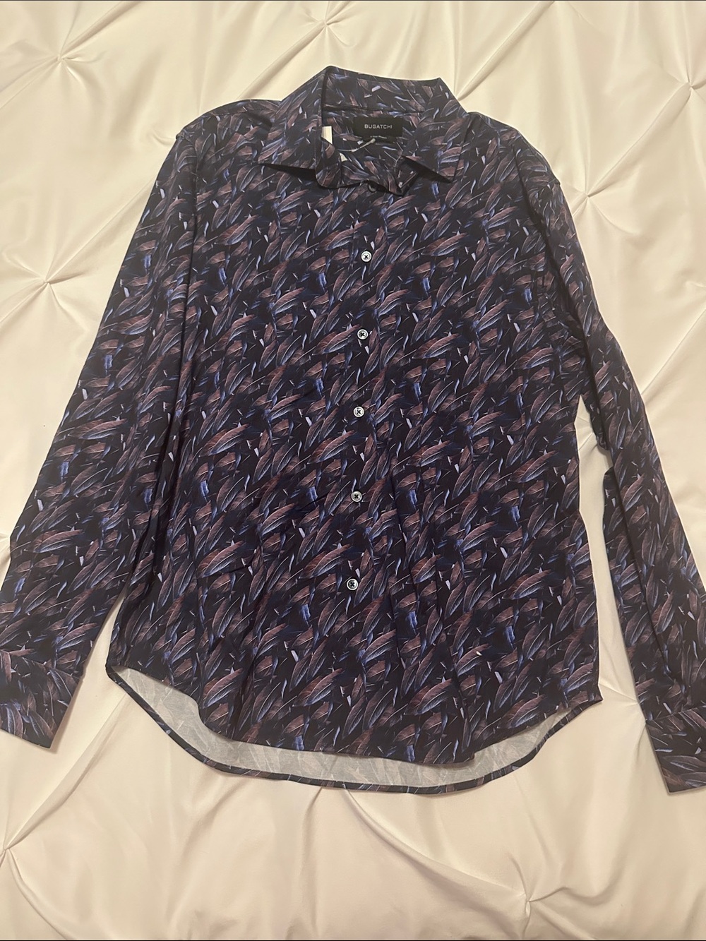 Bugatchi Men’s Black Feather-Pattern Button-Down Shirt. BRAND NEW!